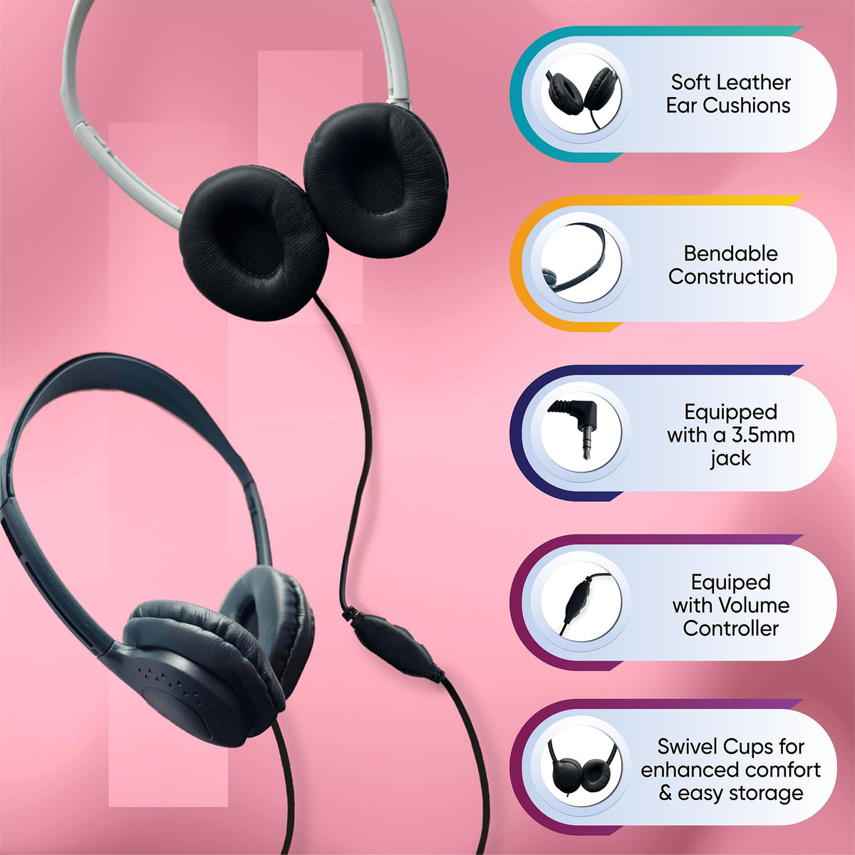 Bulktech headphones ideal for classrooms, libraries, and flights