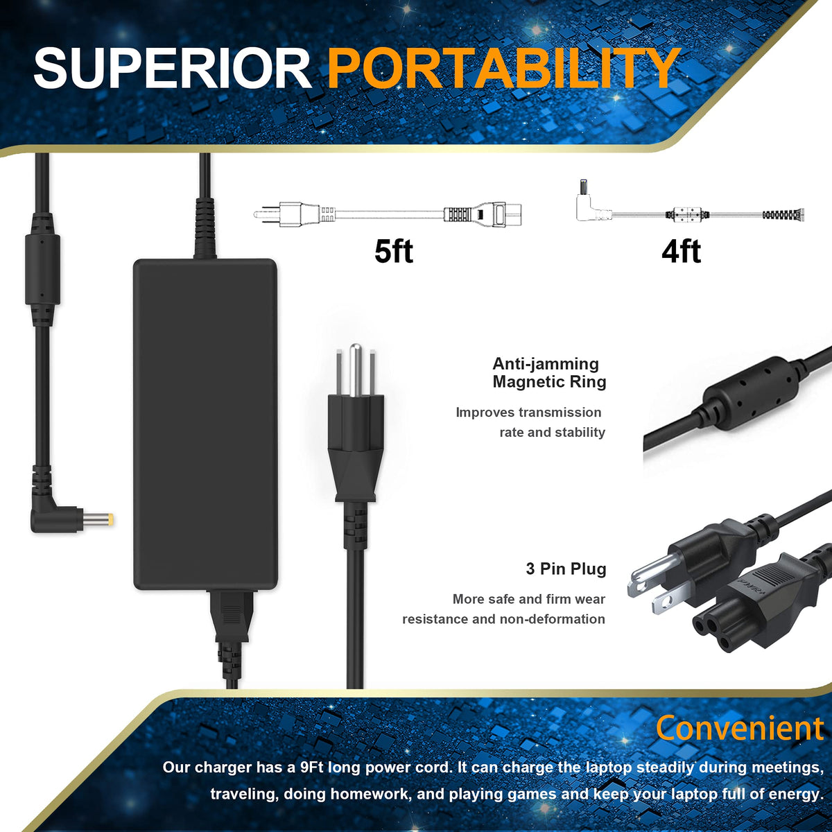 Bull-Tech 135W AC charger side view with ports