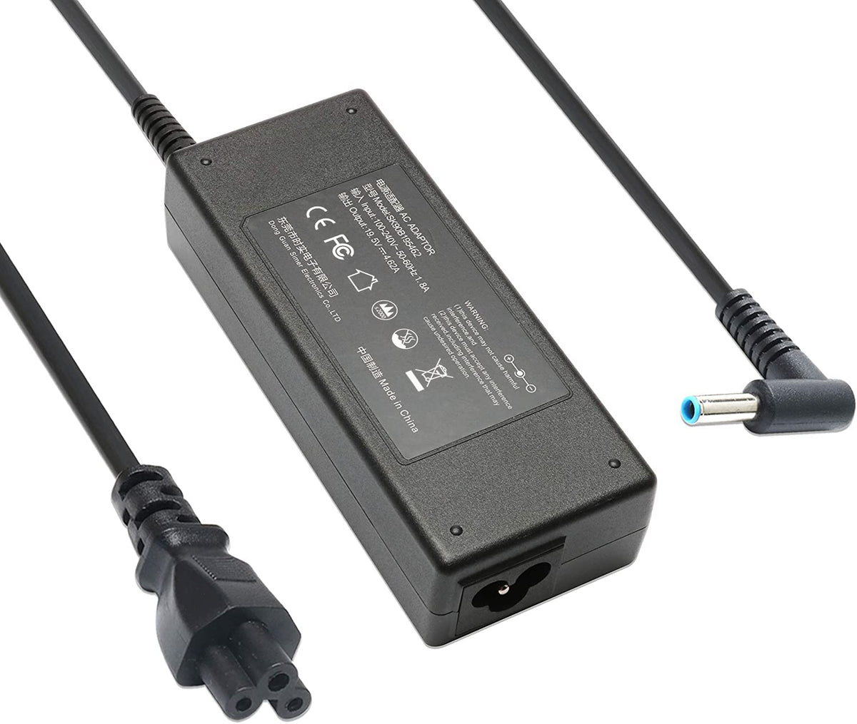 BULL-TECH 90W adapter front view with blue-tip connector visible for secure charging