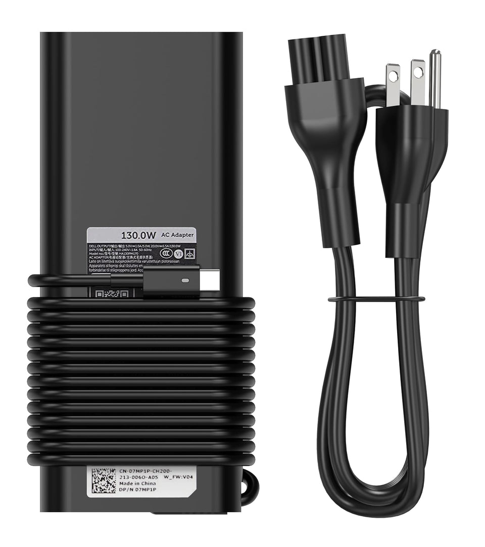 Bull-Tech Dell 130W USB-C charger front view powering Dell XPS devices.