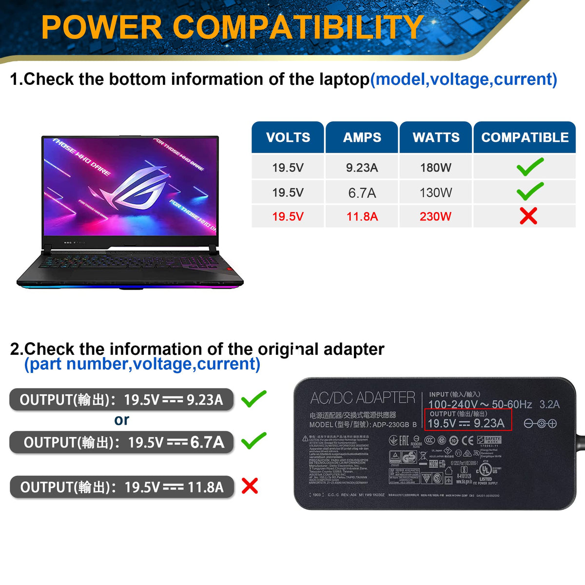 BULL-TECH close-up of 6.0x3.7mm plug showing precise fit for ASUS laptops, confirmed compatibility