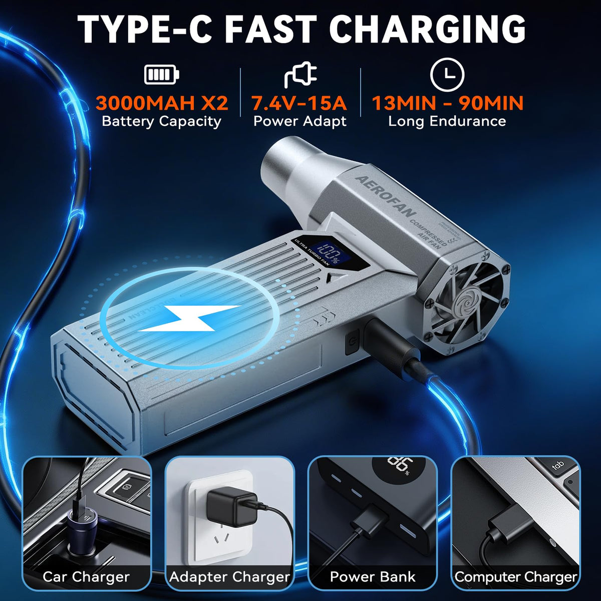 Bullclean rechargeable battery emphasizes long runtime on low speed with the device on display.