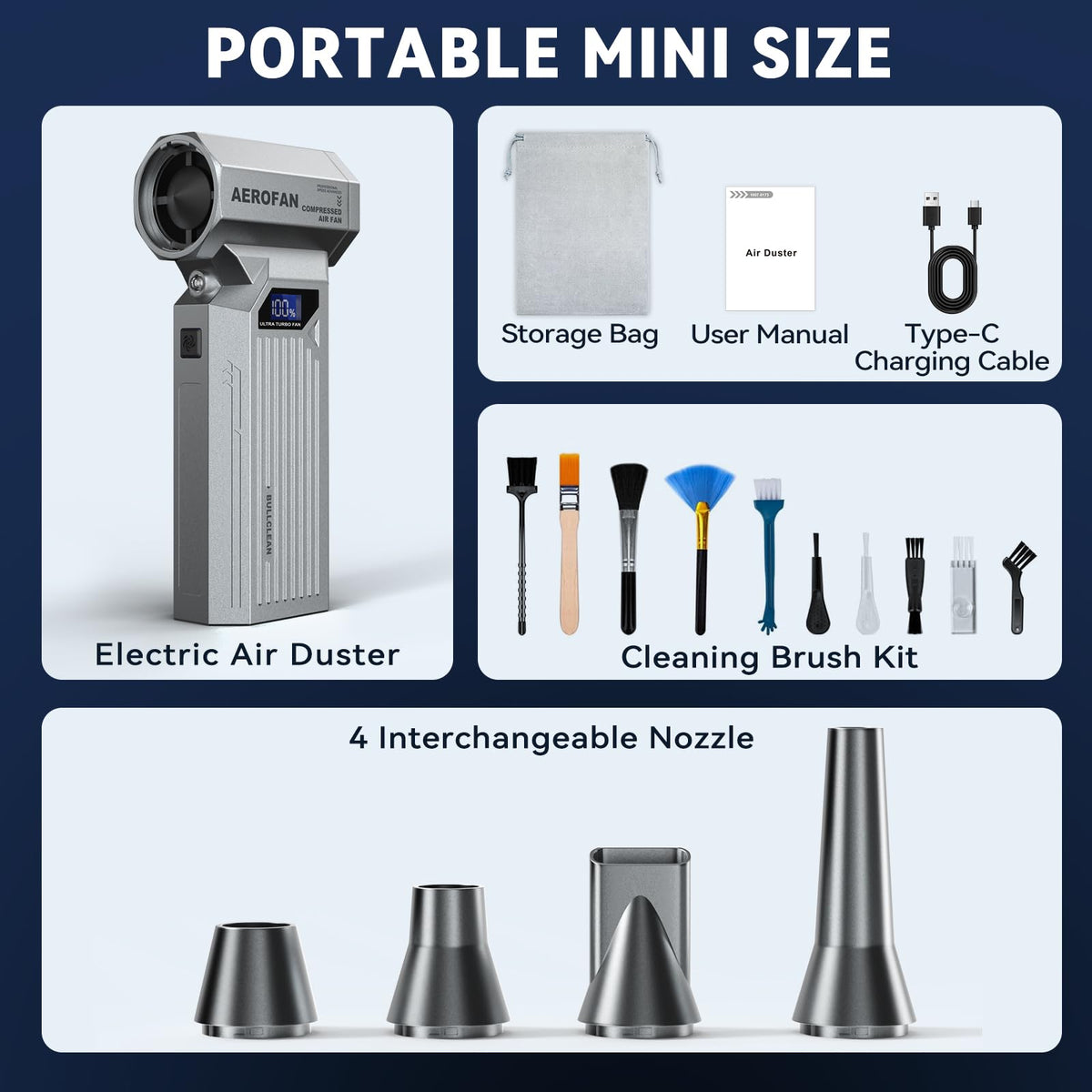 Bullclean eco-friendly alternative to canned air reduces waste with cordless operation.