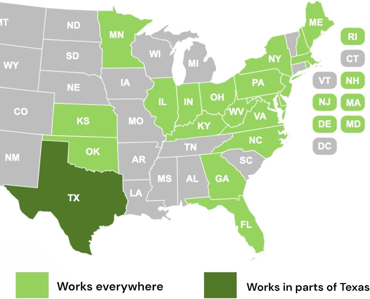 Bundled SunPass Pro coverage map shows supported states for seamless toll access.