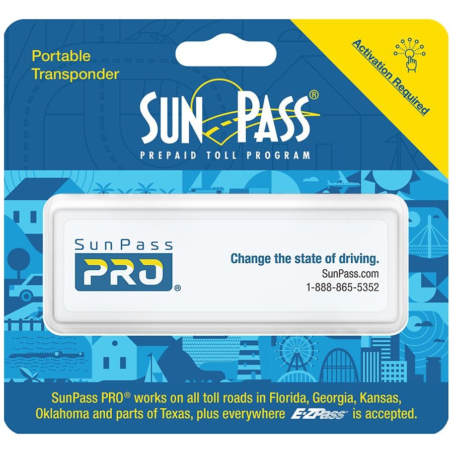 Bundled SunPass Pro transponder windshield mount enables hands-free toll payments on the go.