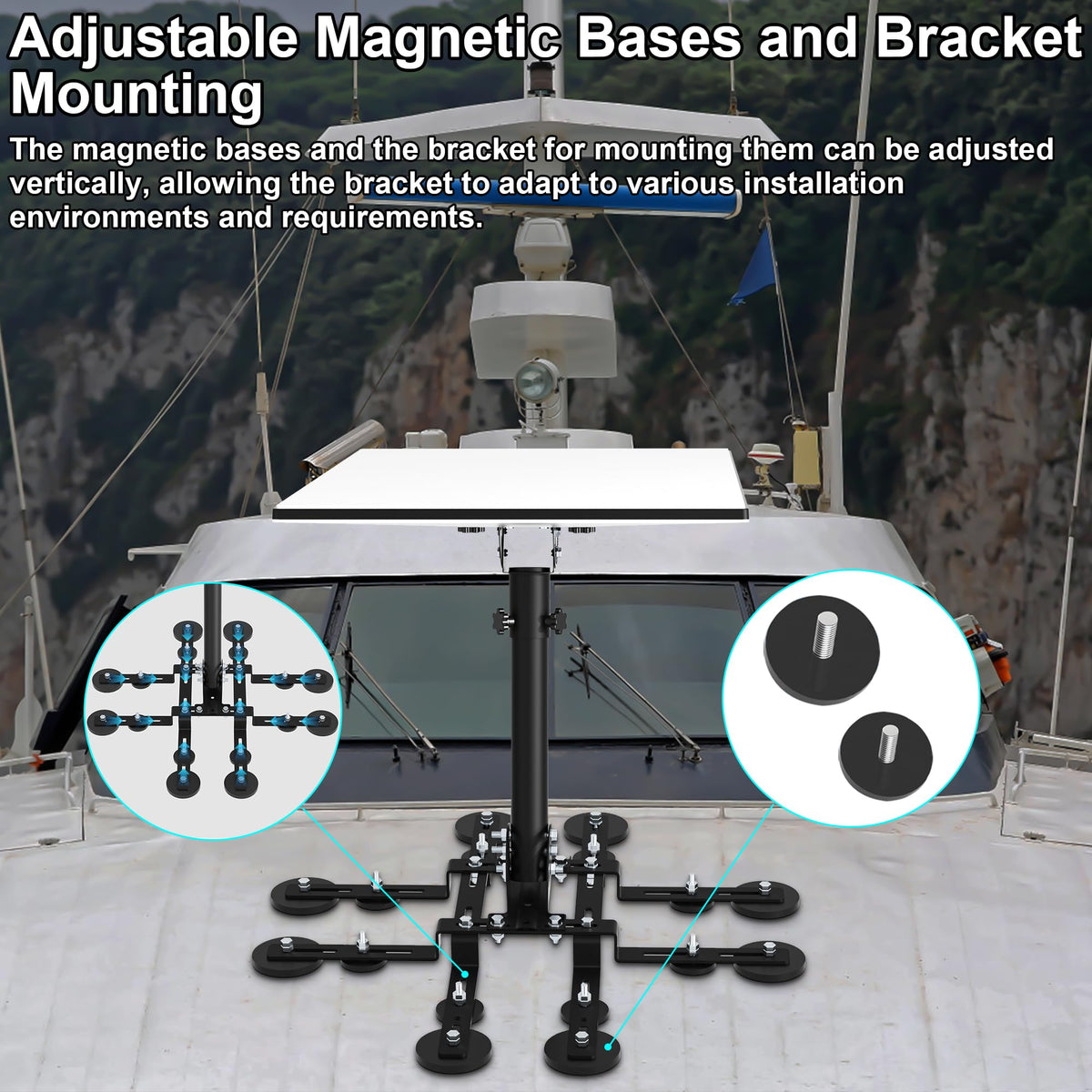 Burbifro Starlink Gen 3 mount shows rubber-coated magnetic bases protecting roofs.