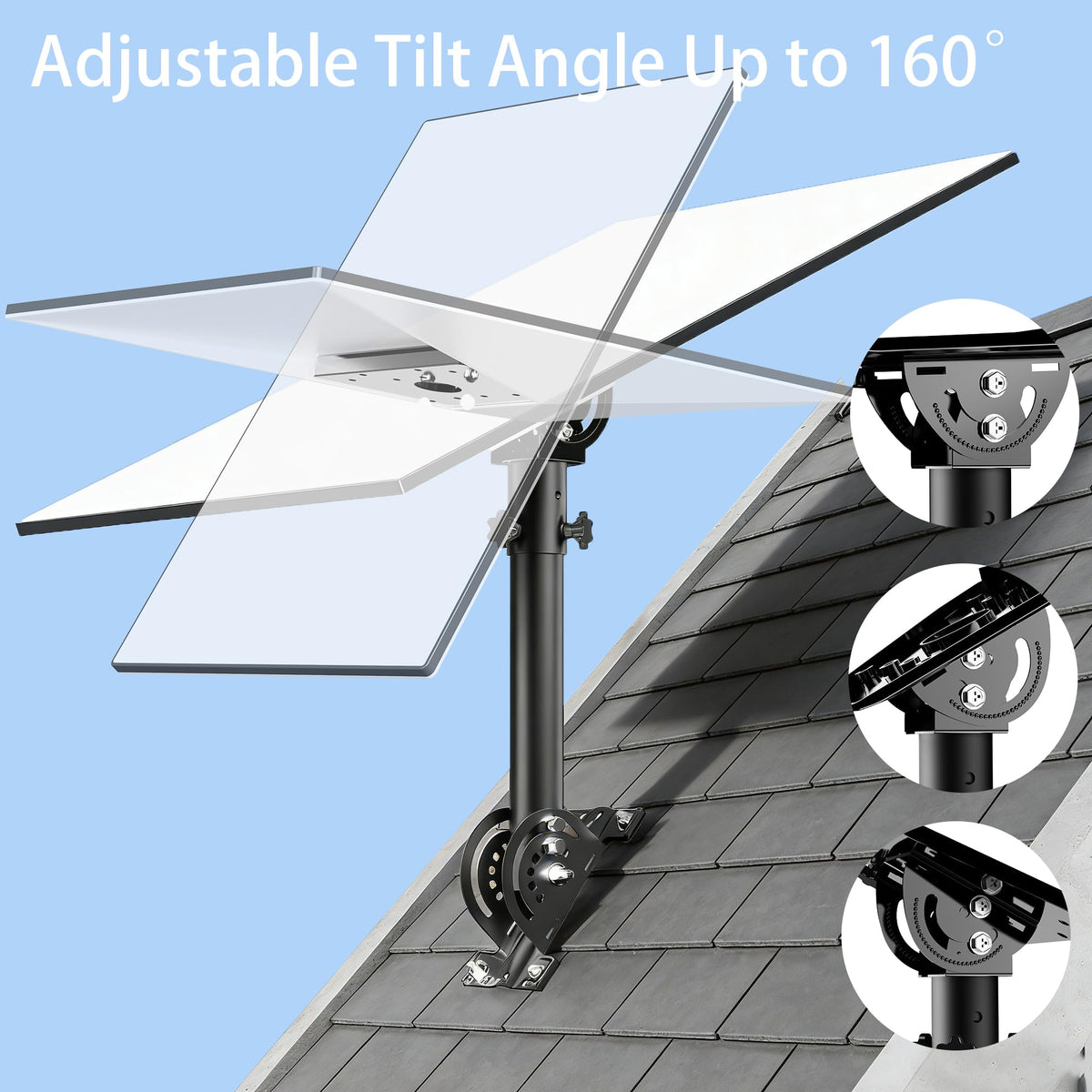 Tilt up to 160 degrees on the Burbifro Starlink Gen 3 pivot mount for precise alignment
