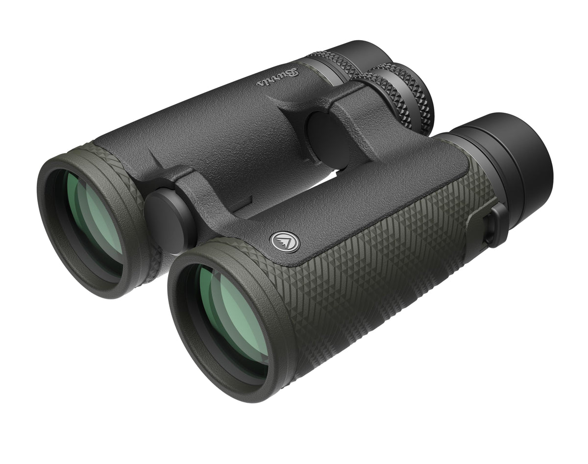 Burris Signature HD 8x42 green open-bridge design enables secure one-handed grip.