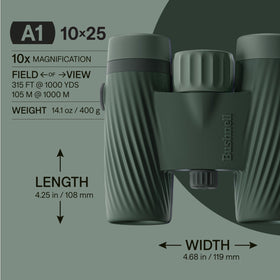 Bushnell A1 10x25 compact binoculars bright, crisp view for outdoor adventures