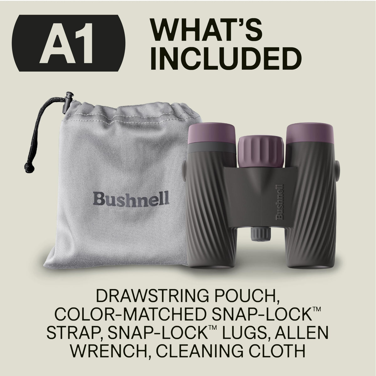 Included protective pouch and strap with Bushnell A1 8x25 for secure travel.