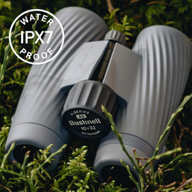 Bushnell A3 EXO Barrier lenses close-up conveys water and dust resistance.