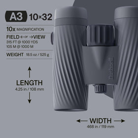 Bushnell A3 10x32 binoculars waterproof and fogproof for wet conditions.