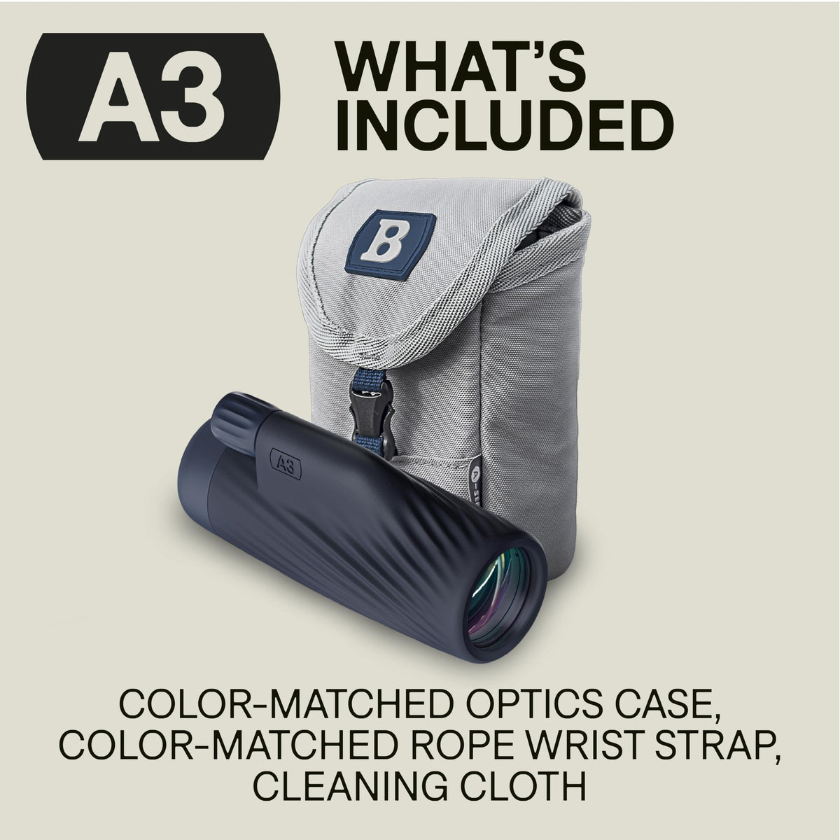 Bushnell A3 includes accessories and a protective case for travel.