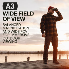 Color-matched optics case stores the A3 securely during travel.