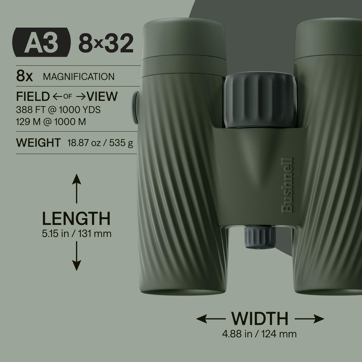 Bushnell A3 Laurel Green binoculars with rugged grip