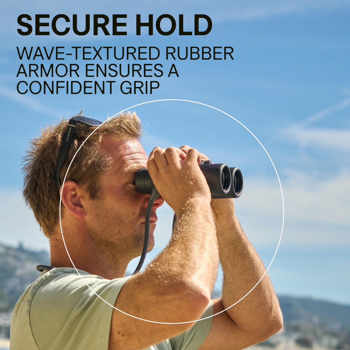 Bushnell A5 rubber armour texture provides a secure grip in rain.