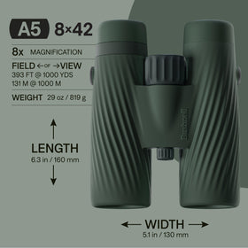 Bushnell A5 binoculars waterproof and fogproof for rugged conditions.