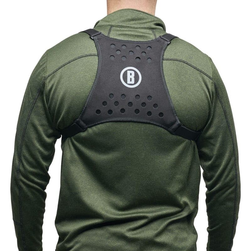 Bushnell harness features adjustable straps for a secure fit across most binoculars.