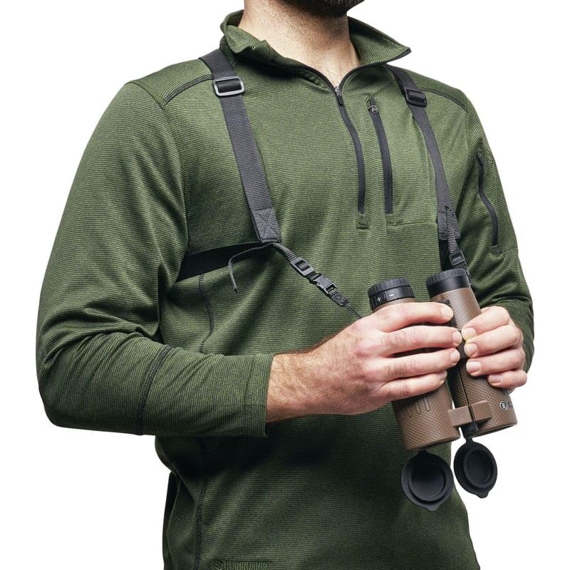 Bushnell harness uses breathable material to stay cool during extended use.
