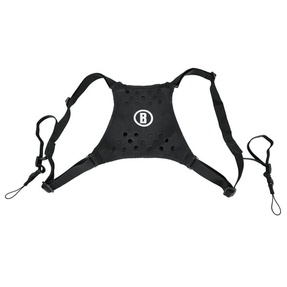 Bushnell binoculars harness with quick-detach clips for easy wear and instant access.