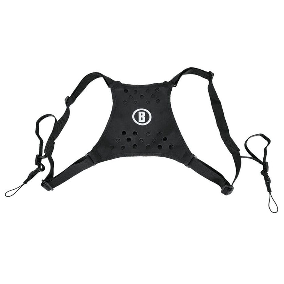 Bushnell binoculars harness with quick-detach clips for easy wear and instant access.