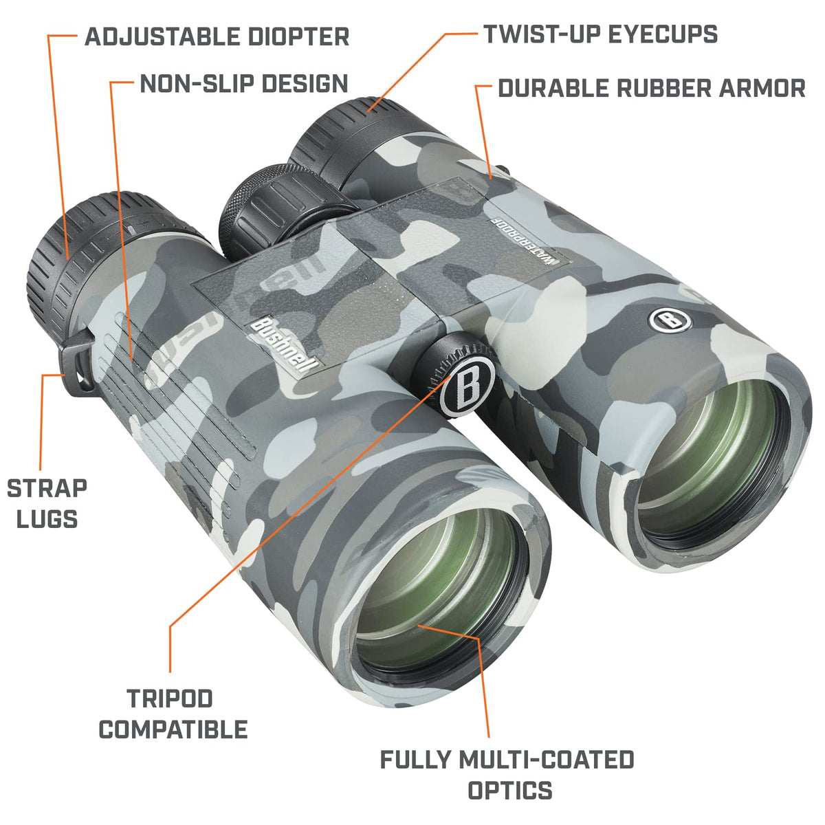 Bushnell Blackout Camo aluminum body delivering durable, all-day comfort