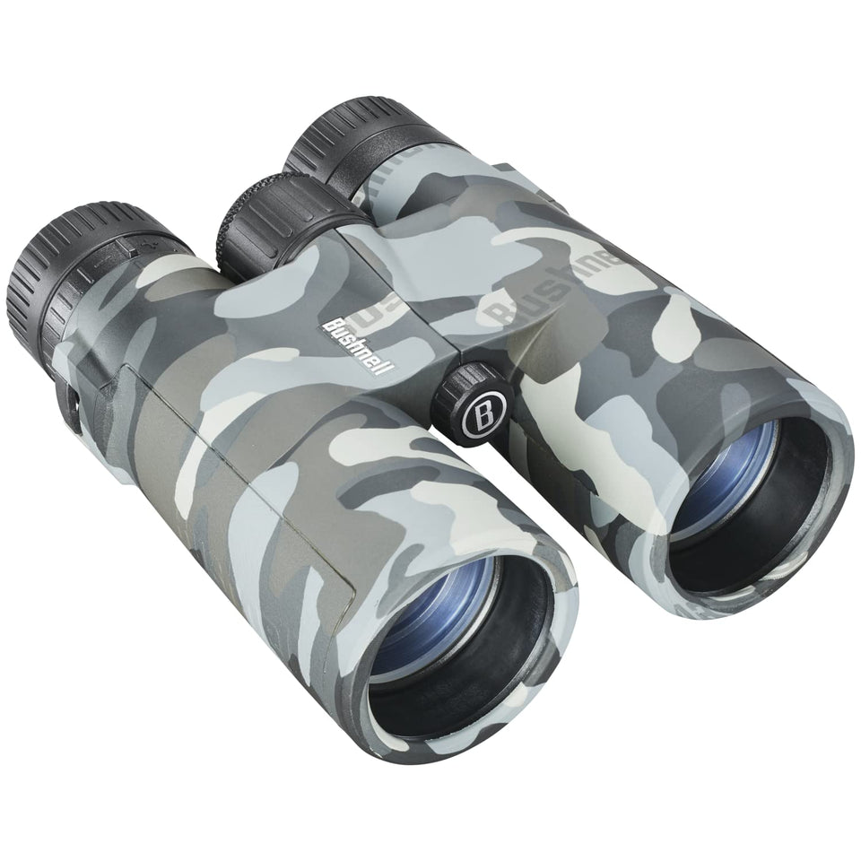 Bushnell Blackout Camo binoculars with ergonomic grip for steady field viewing