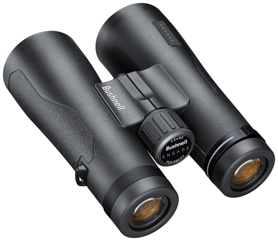 Bushnell Engage binoculars front view in matte black for bright distant viewing