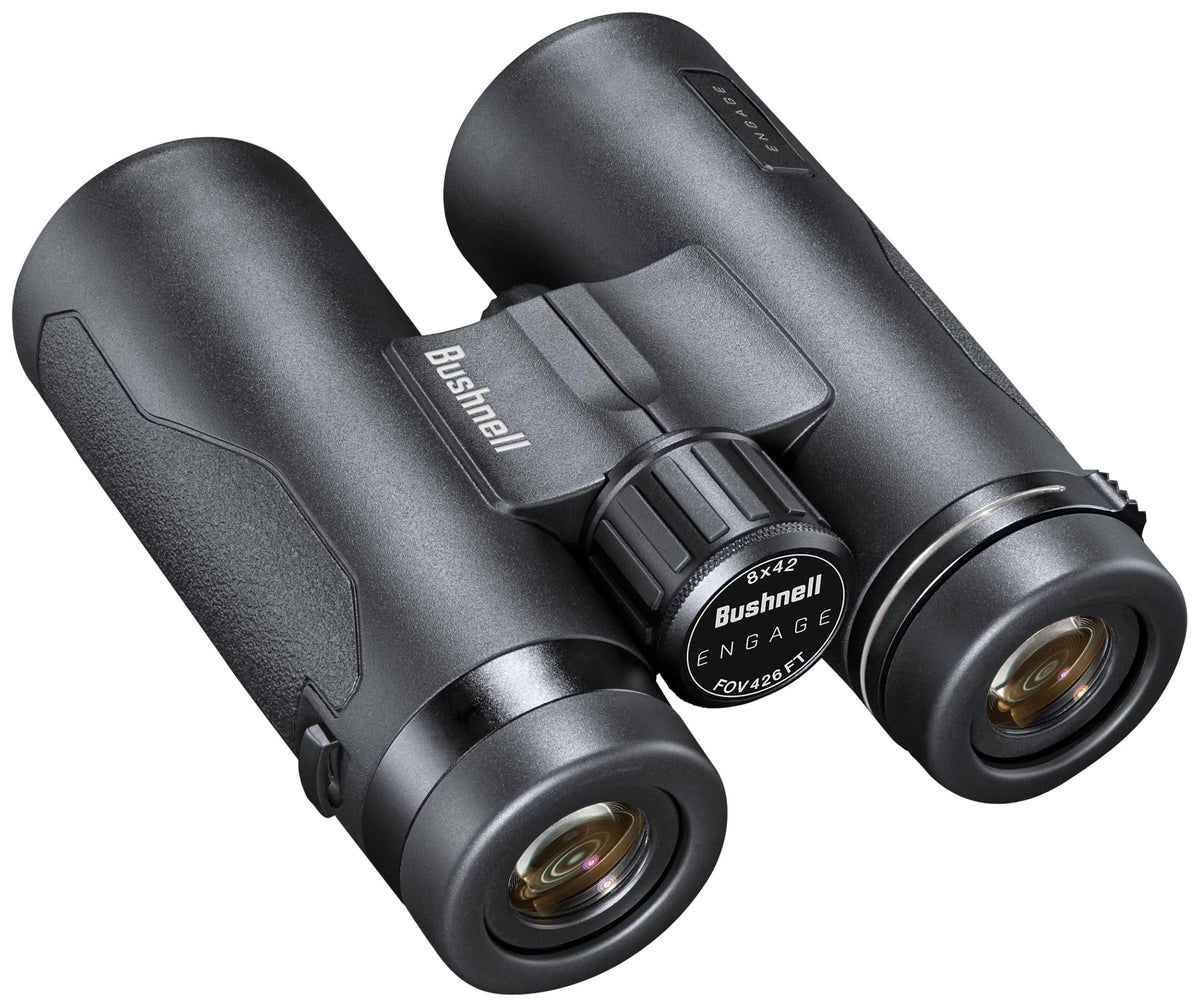 Bushnell Engage binoculars in matte black deliver bright, glare-free views for outdoor adventures.