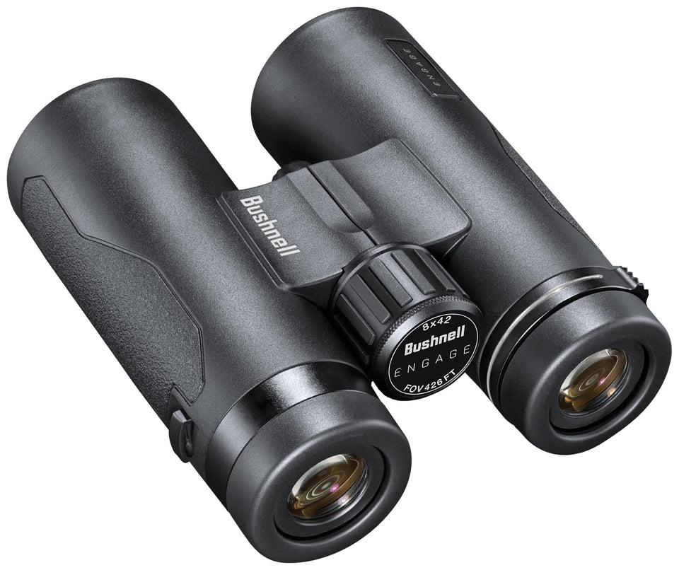 Bushnell Engage binoculars in matte black deliver bright, glare-free views for outdoor adventures.