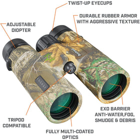 Bushnell Engage X 10x42 binoculars offer a lightweight design for easy carry on hikes
