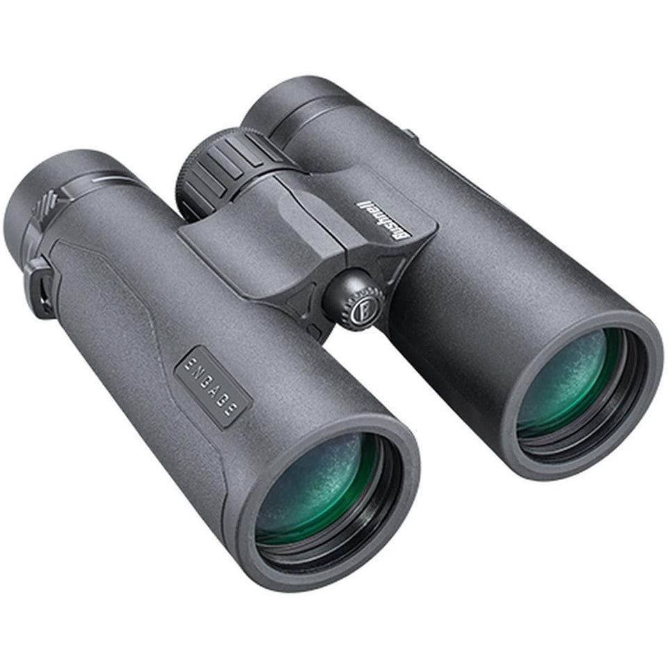 Bushnell Engage X 10x42 binoculars exo barrier close-up showing water-repellent coating for clarity