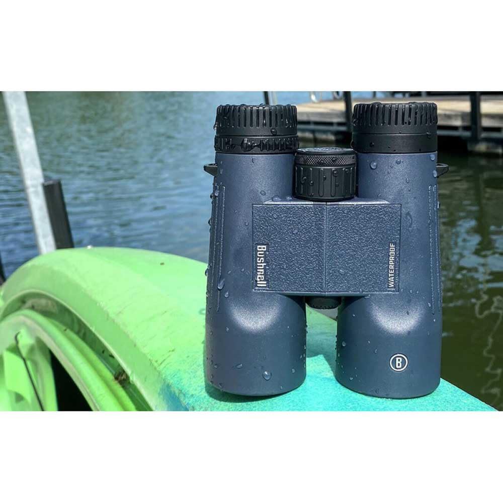 Bushnell H2O 8x42 binoculars compact design fits in packs for camping.