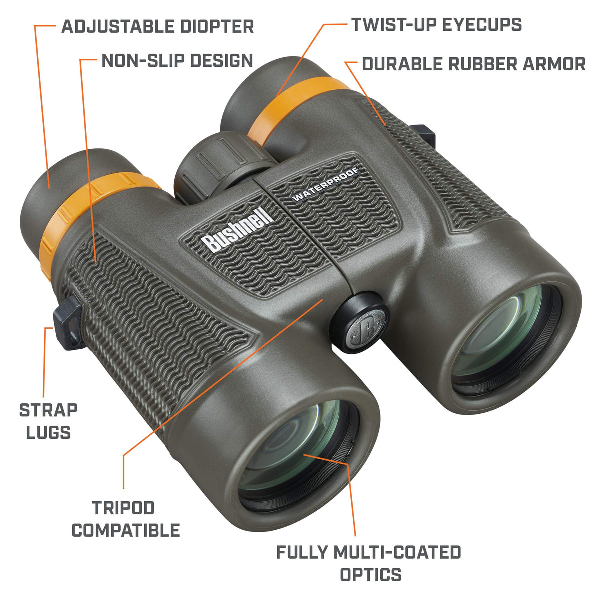 Bushnell H2O Xtreme lenses close-up shows fully multi-coated glass for brightness.