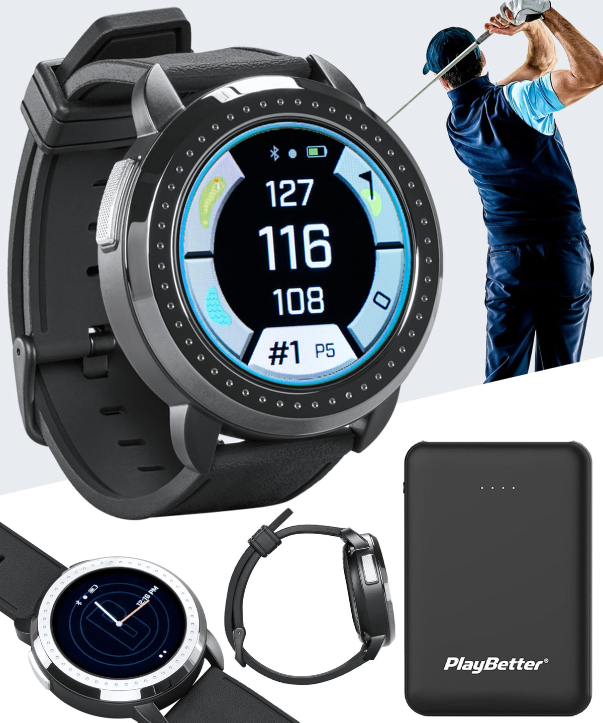Bushnell iON Elite wristwatch front view showing compact golf tech
