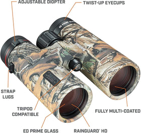 Portable 2.2 lb Bushnell Legend L Series binoculars ideal for hiking.