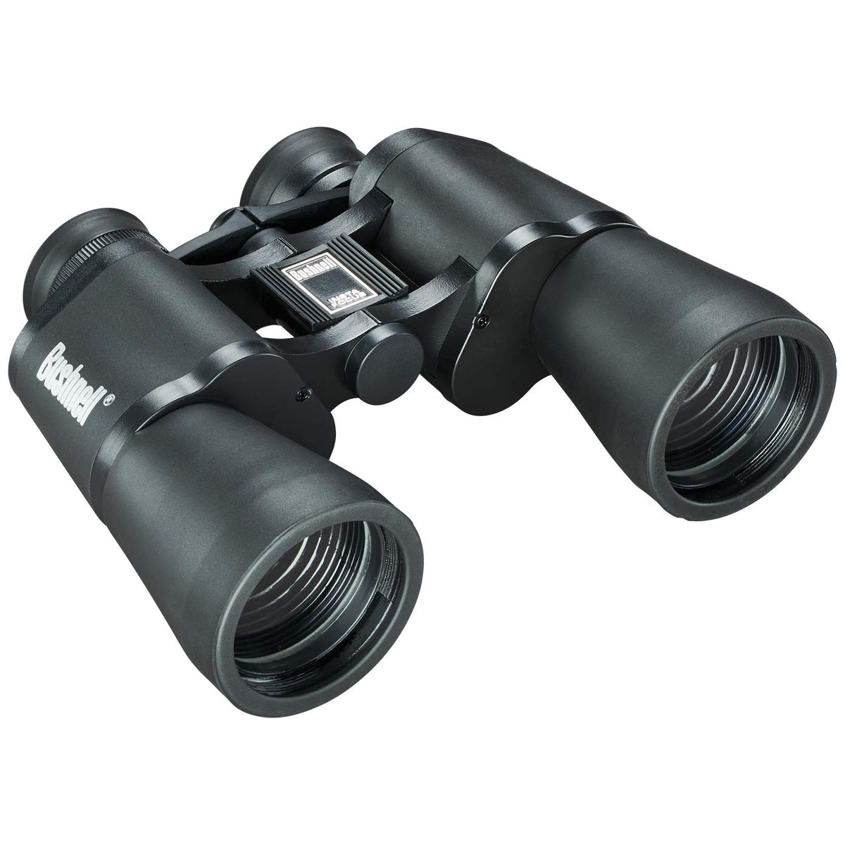 Bushnell Pacifica 10x50 binoculars front view with rugged rubber armor for outdoors.