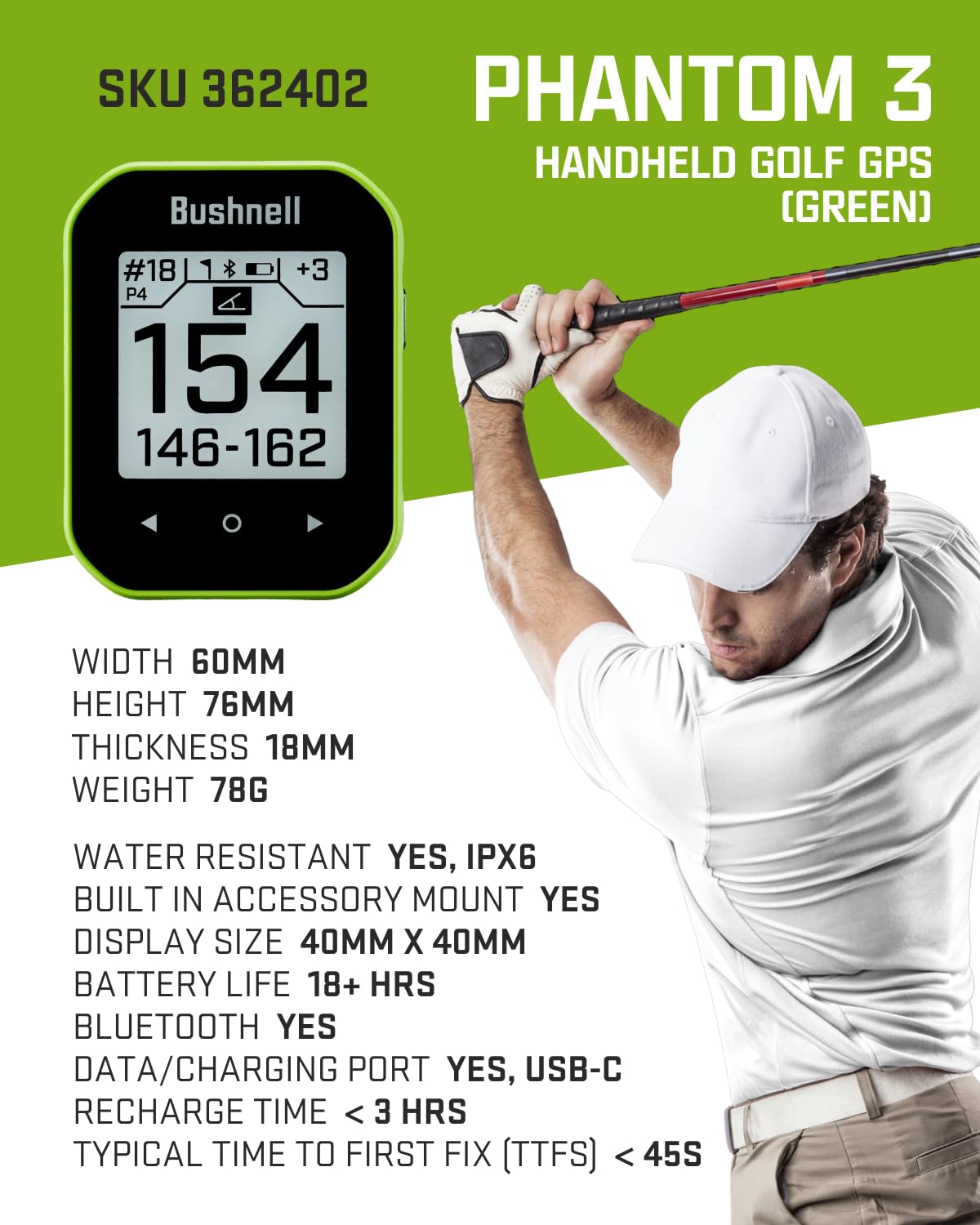 Bushnell Phantom 2 with bite magnet keeps device secure on cart or belt