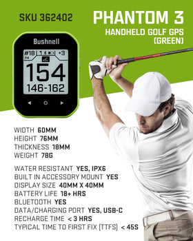 Bushnell Phantom 2 with bite magnet keeps device secure on cart or belt