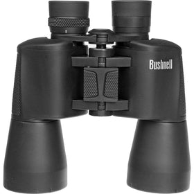 Bushnell Powerview 10x50 wide-angle binoculars front view with rugged grip for outdoor use
