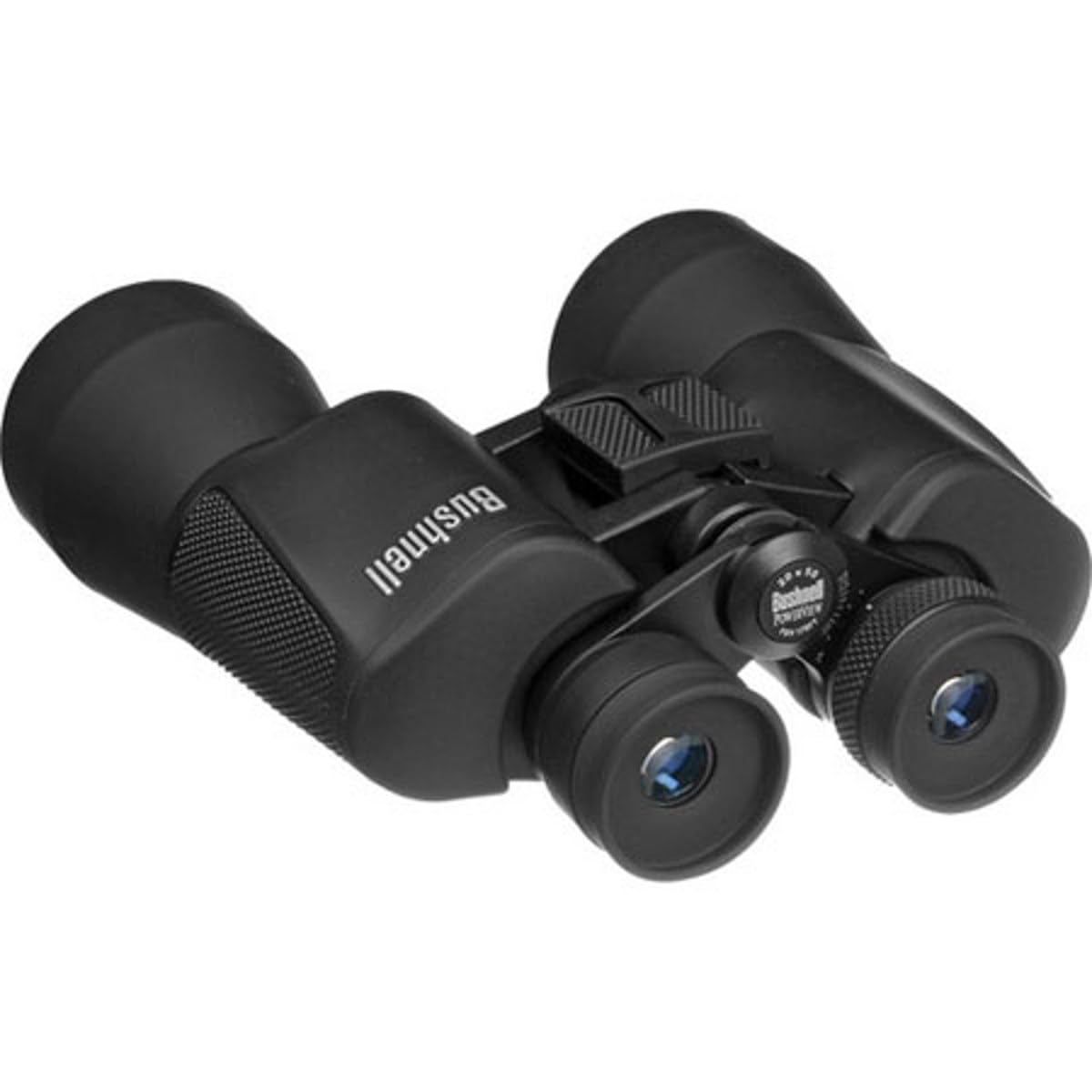 Bushnell PowerView 20x50 grip close-up emphasizes non-slip rubber armor