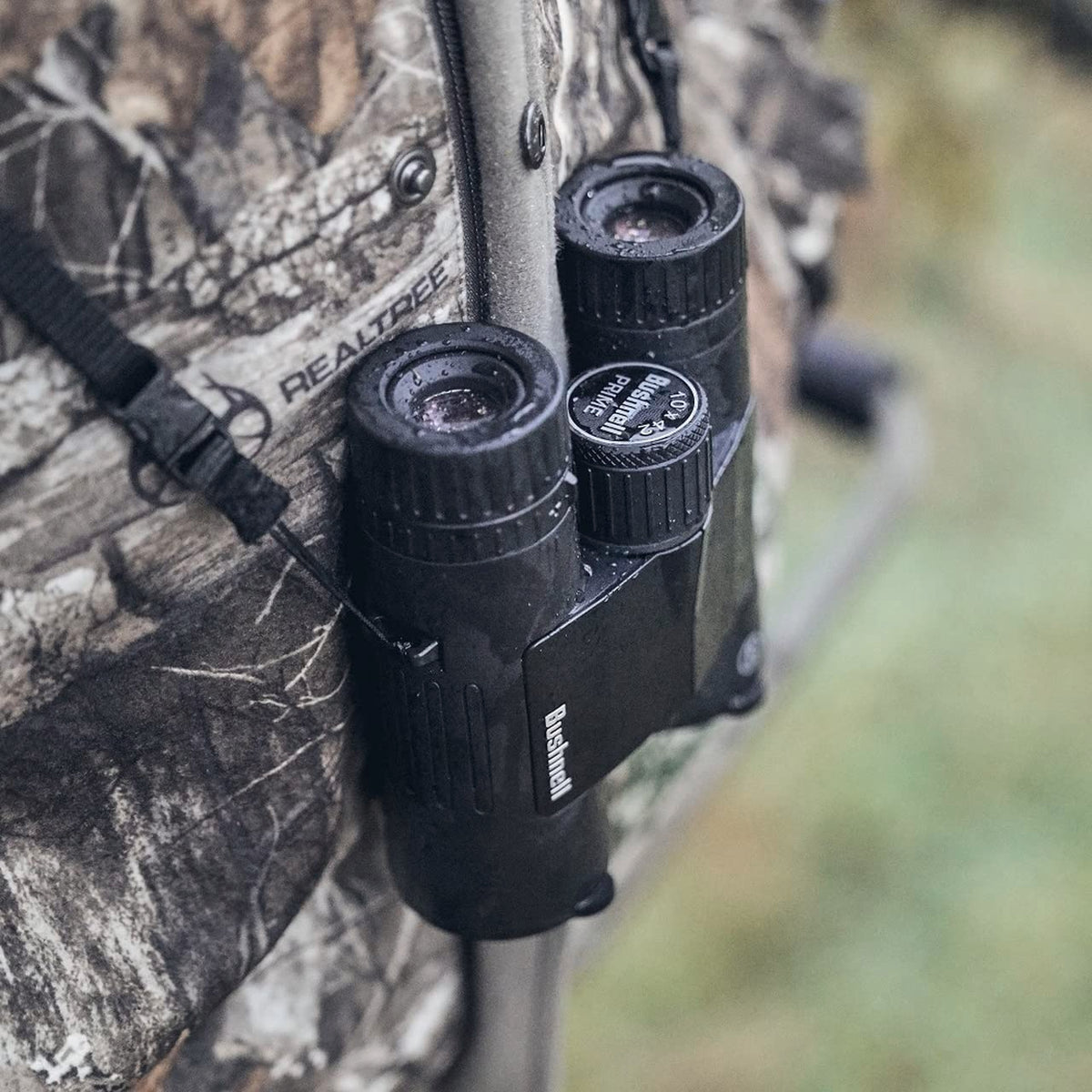 Bushnell Prime 10x42 binoculars EXO Barrier Protection repels water and debris to keep lenses clean.