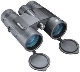Bushnell Prime 10x42 binoculars front view highlighting rugged outdoor design for field use.