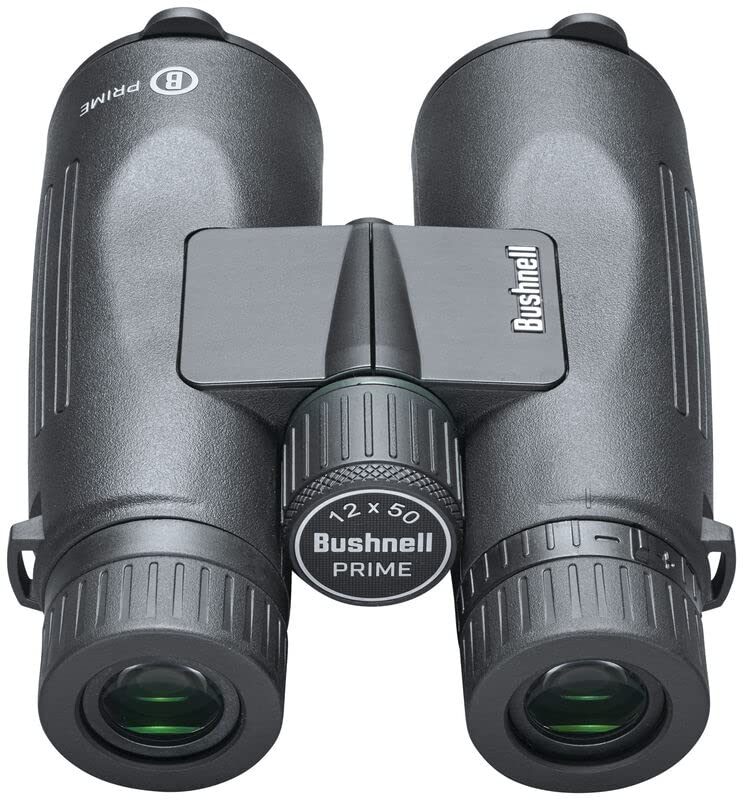 Bushnell Prime 12x50 binoculars optics close-up shows multi-coating for brighter views