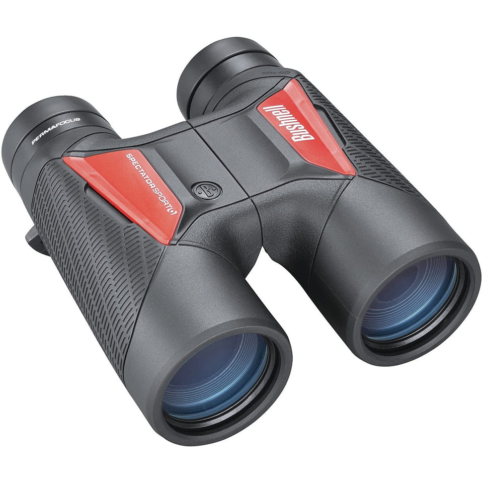 Bushnell Spectator Sport binoculars front view for quick, tack-sharp sports viewing.