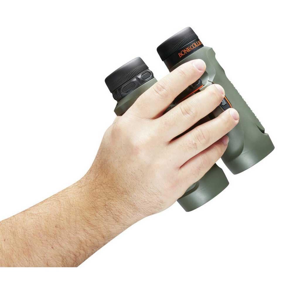 Bushnell Trophy 10x42 with textured rubber armor for secure grip and shock protection.
