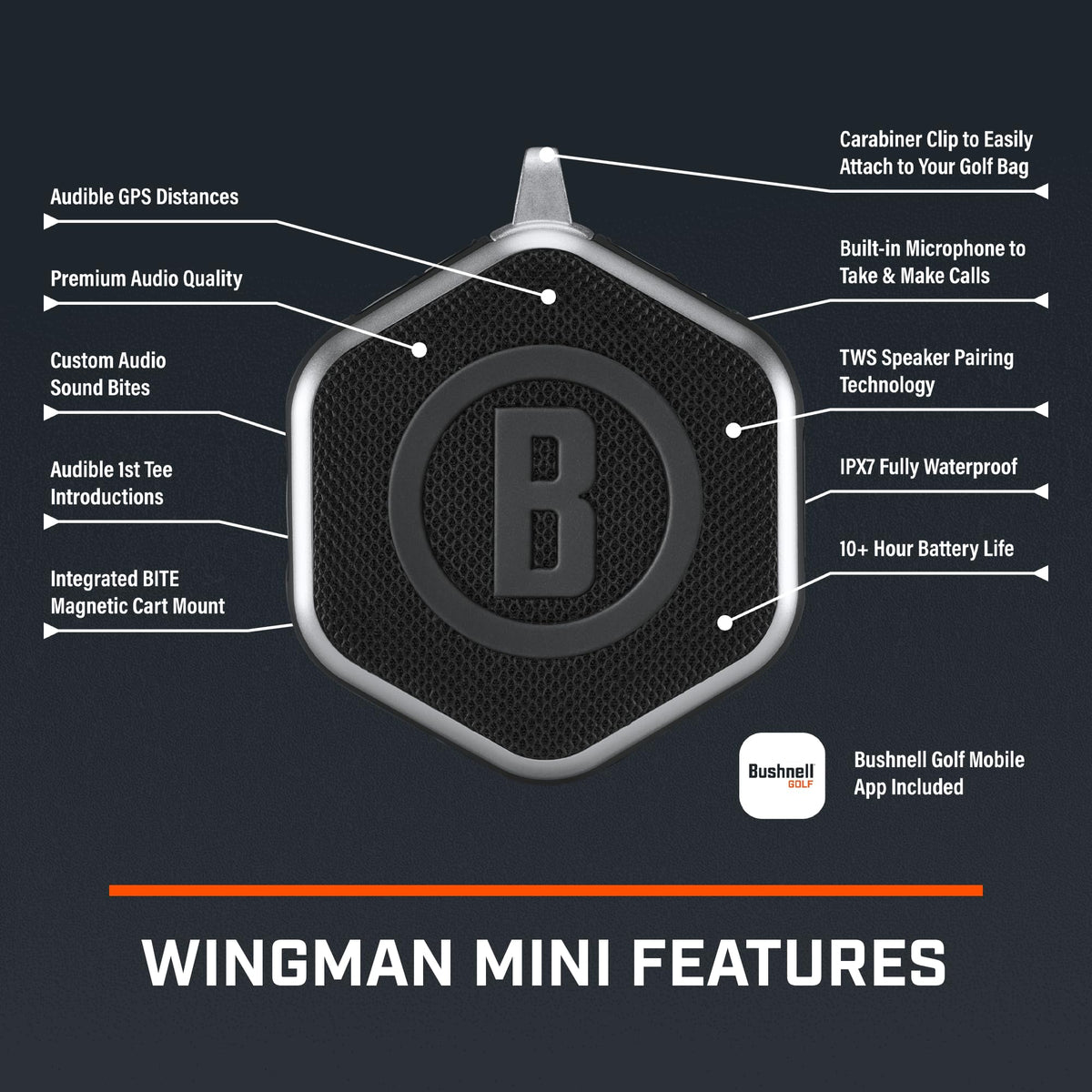 The magnetic cart mount on Bushnell Wingman Mini keeps it secure.