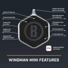 The magnetic cart mount on Bushnell Wingman Mini keeps it secure.