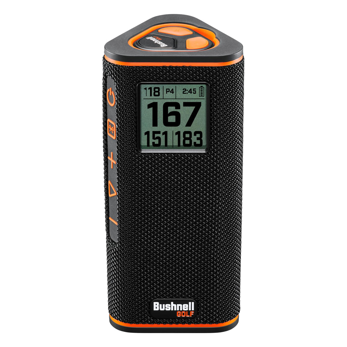 Bushnell Wingman View front display showing distance to green and track info