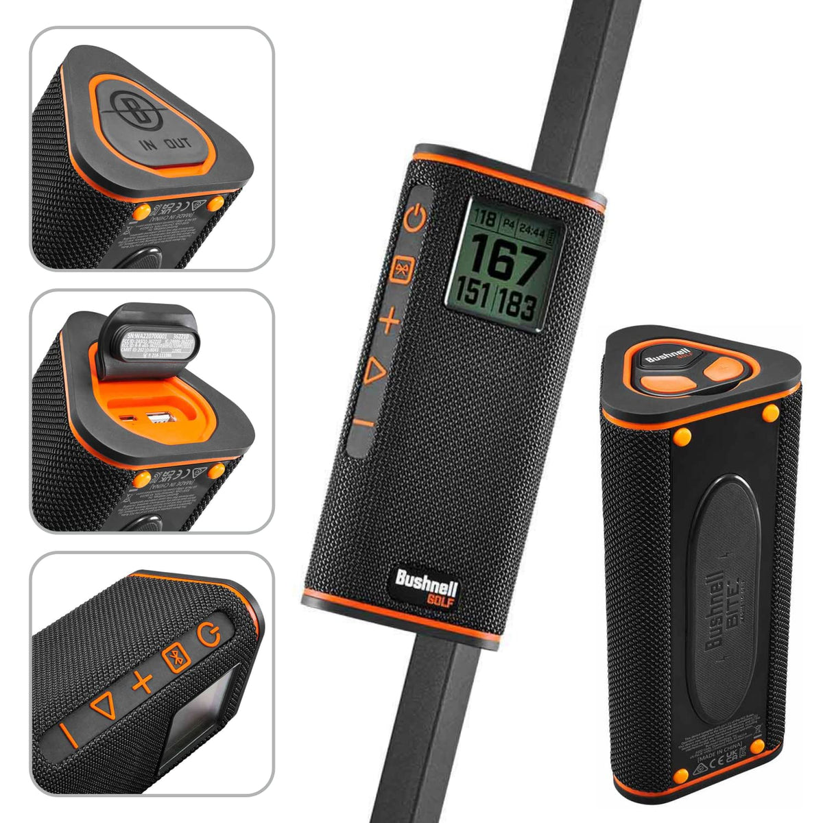 Bushnell Wingman View remote button enables hands-free distance and control.